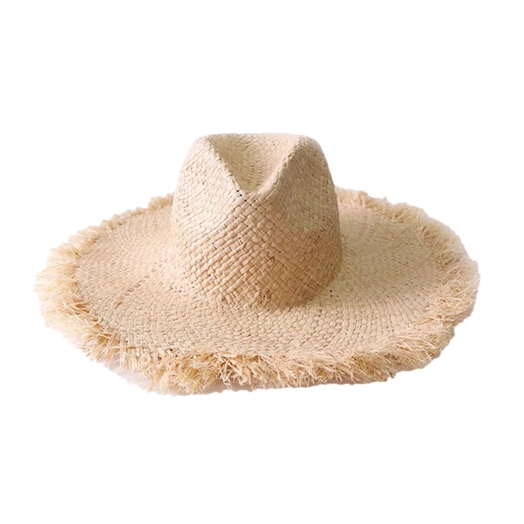 LCUVIMPEX Bucket Hats， Women Handmade Weave Raffia Lace Up Large Brim Sun Hat Khaki 56-58 Cm