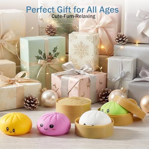 Image of Dumpling Squishies, Dumpling Mystery Box, Colorful Dumplings Stress Balls Fidget Sensory Toy, Stocking Stuffers with Food Steamer Stretchy Desk Toys (Blue)