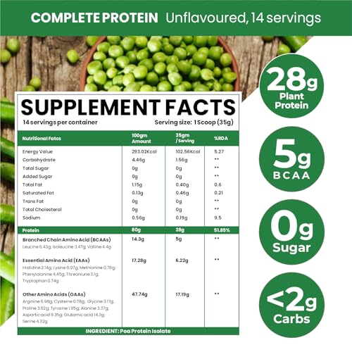 Image of Vlado's Himalayan Organics Organic protein Powder I Plant protein I 28G Protein , 5G BCAA I Made with 100% Organic Pea's I Clean & Vegan Protein I Lab Tested I Fast Absorbing, No Bloating, Easy to Digest | Faster Muscle Recovery I Unflavoured - 500 Grams