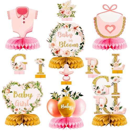 Image of ANGOLIO Floral Girl Baby Shower Honeycomb Centerpiece, 12Pcs Party Supplies