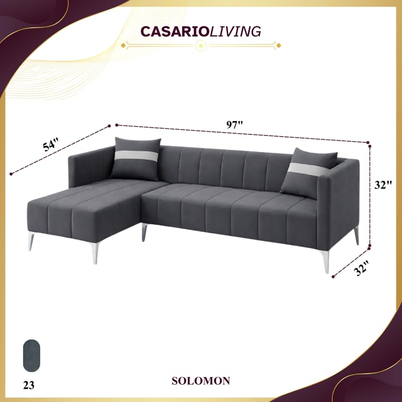 Image of Solomon Luxe Velvet-Suede Fabric 5 Seater LHS L Shape Sofa | Comfortable & Spacious Seating | Modern Sofa for Living Room - Dark Gray