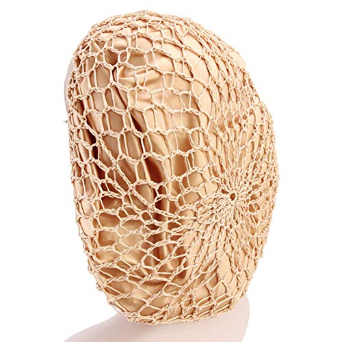 Women's Vintage Full Head Crochet Hair Net Snood Sleep Bonnet Cap Hair Accessories (Khaki) - Thumbnail 3