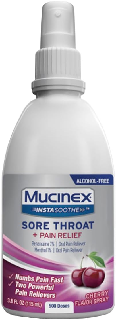 InstaSoothe Sore Throat + Pain Relief Spray, Powerful with Soothing Cherry Flavor, 3.8 Fl Oz (Pack of 1)