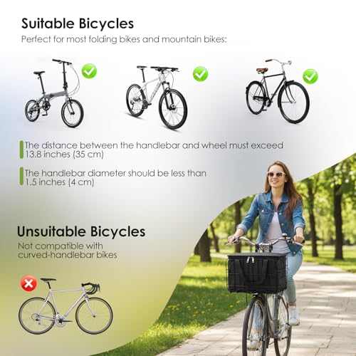 Fahrradkorb Vorne, Faltbarer Fahrradkorb Metall mit Herausnehmbarer Wasserdichter Tragetasche, Fahrradzubehör Rahmenkorb zum Transport von Hunden, Haustieren für E-Bike Mountainbike Citybike(Black)