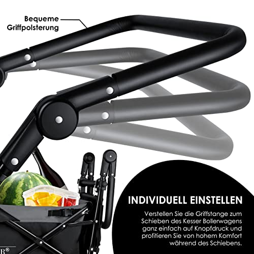 KESSER® Bollerwagen faltbar GT9000 mit Dach Handwagen Transportwagen | inkl. 2X 3-Punkt Gurtsystem| klappbar | Vollgummi-Reifen | bis 80 kg | Vorder- und Hinter-Bremse + Tragetasche, Schwarz/Grau – Bild 4