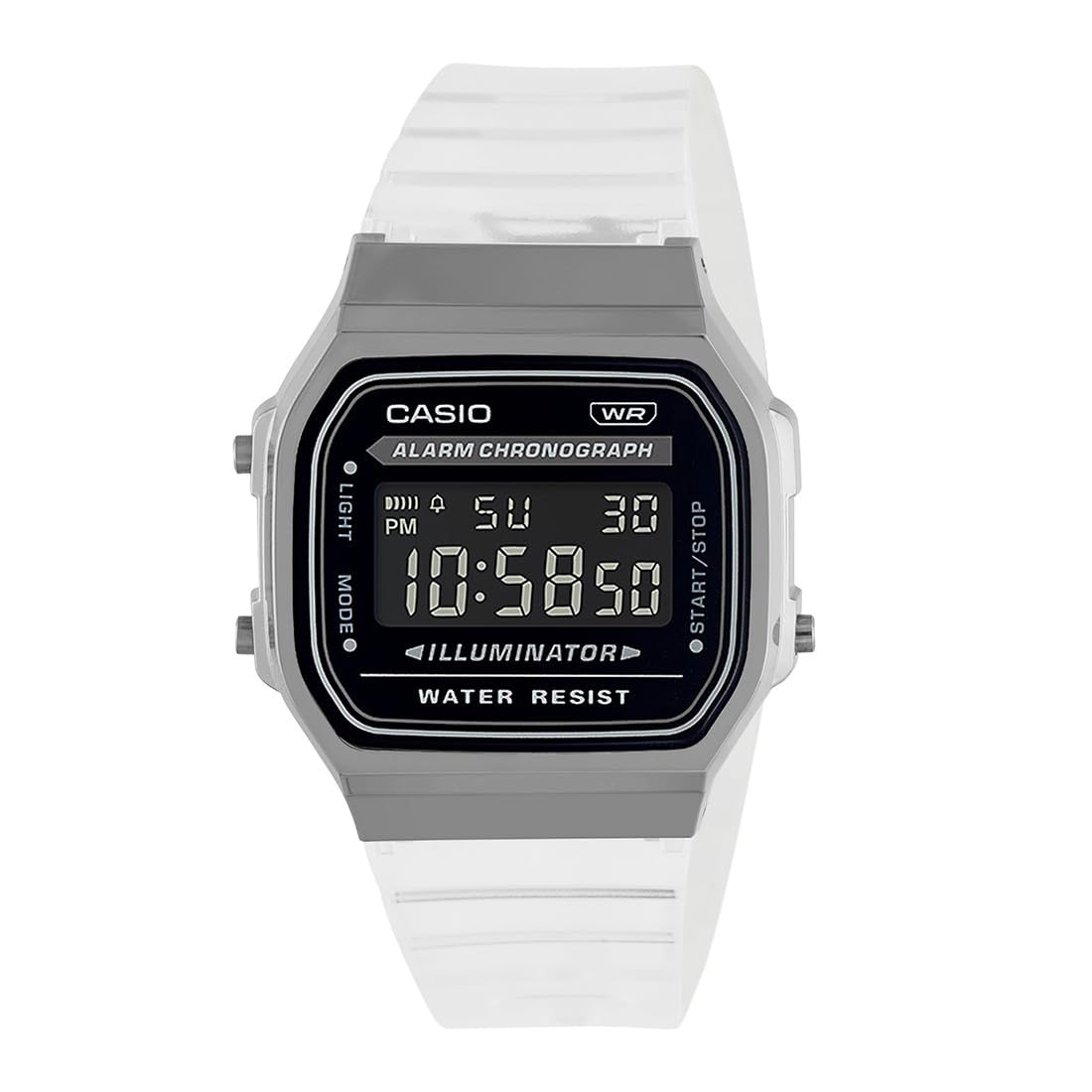 CasioUnisex Vintage A168XES-1BDF Black Digital Dial Transparent Resin Strap D306