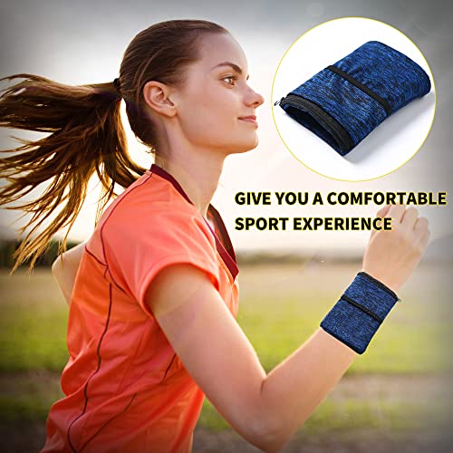 Wrist Pouch, Sportswear Wristband, Wrist Wallet with Zippered for Running Cycling, Hiking, Yoga, Walking and More (Royal Blue, L) - Image 2