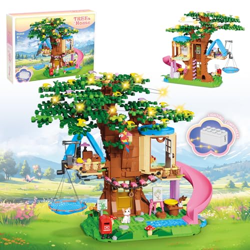Treehouse Girls Forest Building Set 731PCS Compatible with Lego Friends Fun Tree House Building blocks Kit Toys with Cat Slide and Sky Hammock Christmas Birthday Gifts for Kids Girls 6-12 Years Old