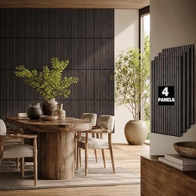 MISSDAY Wood Slat Acoustic Wall Panels, 4 Packs 47.2" x 23.6" Dark Walnut Soundproof Panel For Interior Wall Decor Noise Absorbing-3D Textured Wooden Panel Sound-Absorbing for Home, Office, Studio