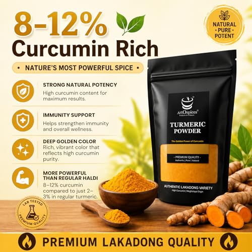Image of ArtOspices Lakadong Turmeric Powder 250g | 9-12% High Curcumin | Pure Natural Haldi from Meghalaya Jaintia Hills | No Preservatives | Chemical-Free | Premium Daily Cooking Haldi