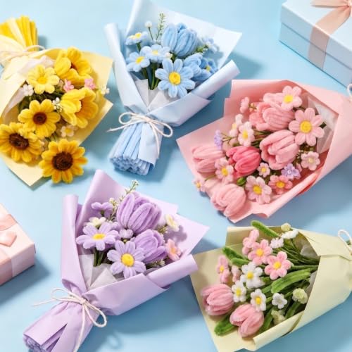 Image of ASTARON 521 Pcs 5 Colors Art Chenille Stems Pipe Cleaners Flower Making Kit | Macaron Colors Craft Pipe Cleaners,20 Floral Wires,Gardening Tape, Flowers Making Kit,Polyester Fluffy Pipe Cleaners Set