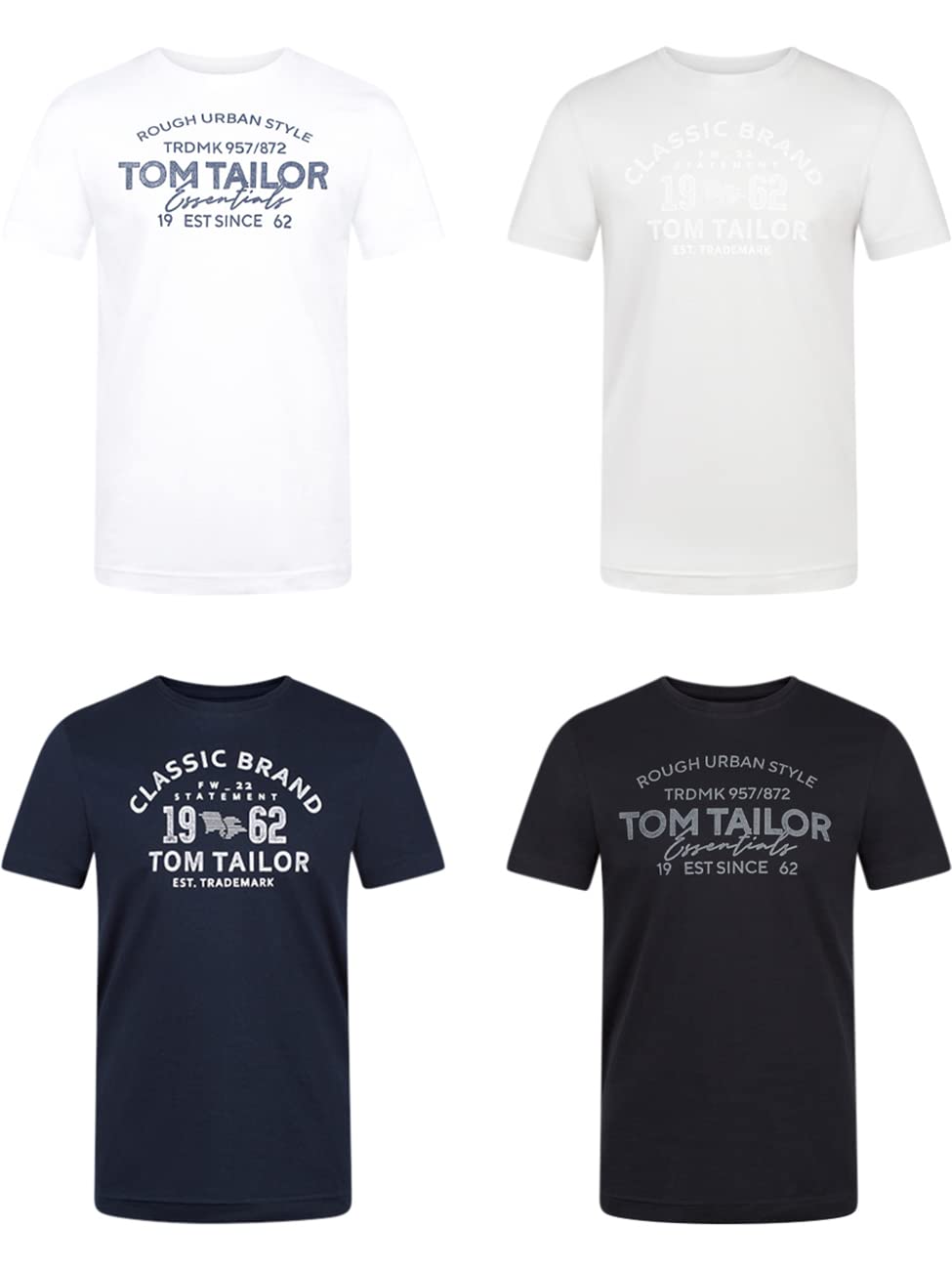 TOM TAILOR Tshirt Herren Baumwolle Regular Fit 4er Pack Set Rundhals Kurzarm Sommer Tee Shirt Logoprint 100% Baumwolle Schwarz Weiß Grün Rot Blau Grau Orange S M L XL XXL 3XL