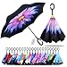 Windproof Double Layer Folding Inverted Umbrella, Self Stand Upside-down Rain Protection Car Reverse Umbrellas with C-shaped Handle (Purple Daisy)