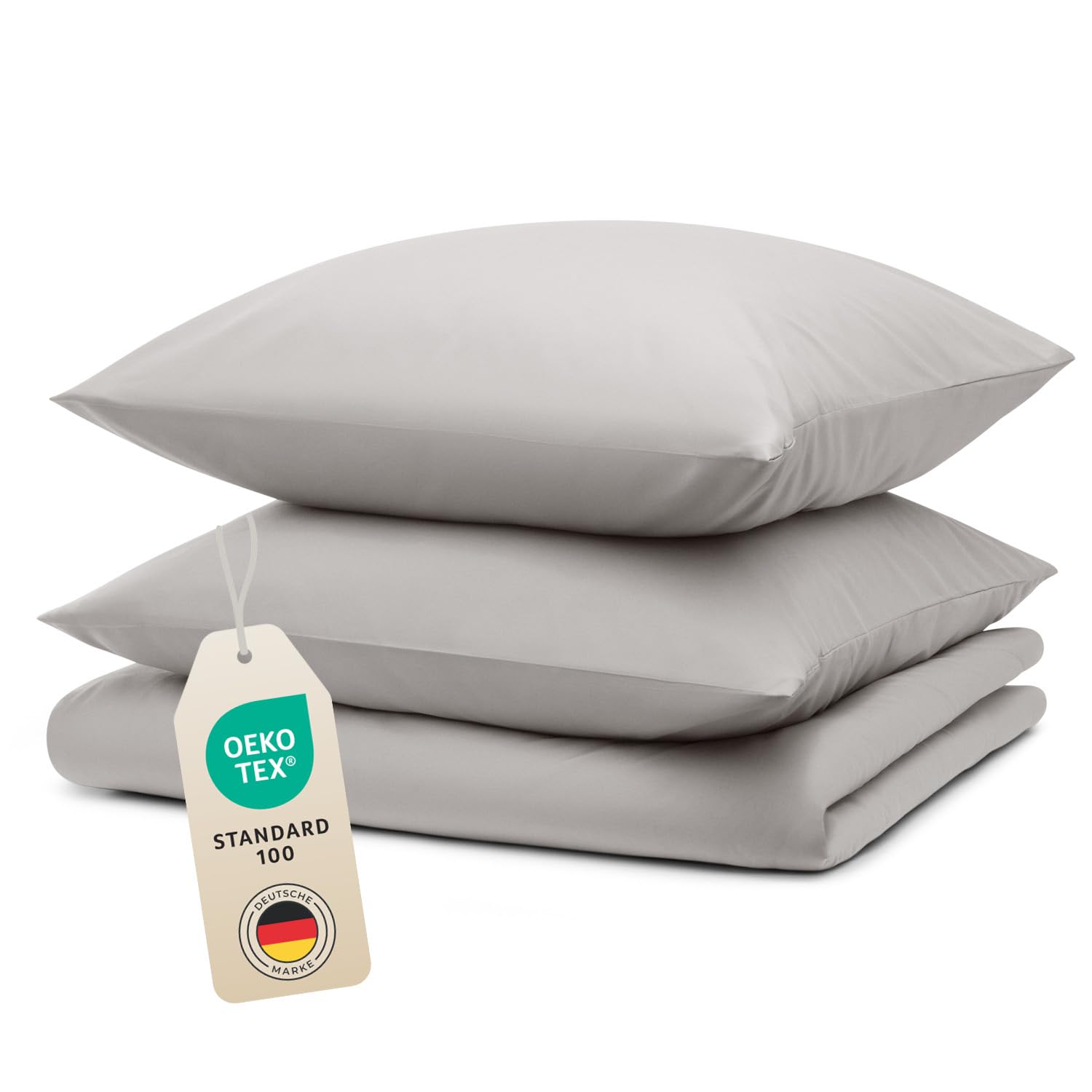 Blumtal Bettwäsche 155x200cm + 2X 80x80cm Kopfkissenbezug - Oeko-TEX zert. Mikrofaser Bettwäsche Set - Mikrofaser Bettbezug bis 95 °C - Deckenbezug + Kissenbezug 3-teilig - Duvet Cover Moonlight Grau