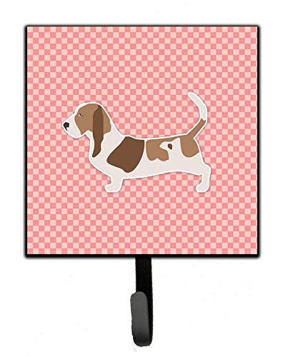 Basset Hound Checkerboard Pink Leash or Key Holder