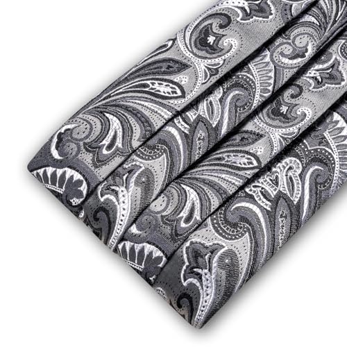 Image of Barry.Wang Men Silk Paisley Cummerbund and Pre-tied Bowtie Handkerchief Cufflink Set for Tuxedo