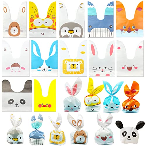 Bolsas Regalo Cumpleaños 120 Pcs,bolsas de chuches, de Caramero Galleta Piscolabis de Conejo,Bolsas Plástico para Frutos Secos,Chocolate,Confeti Forma de Conejo para Boda, Cumpleaños, Navida