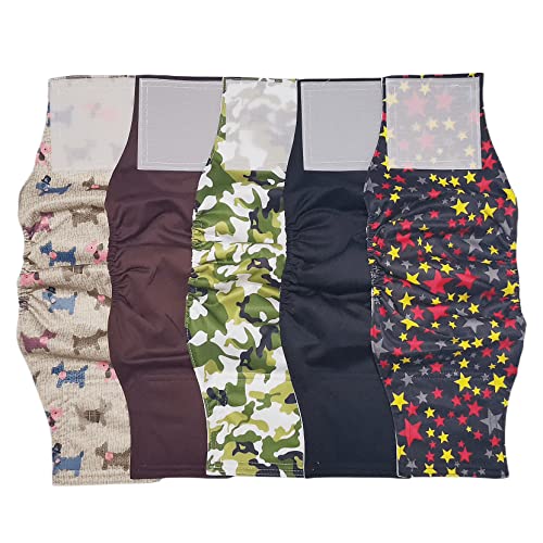 Pañales Lavables para Perros Pañales de Perro Macho Bandas de Vientre de Perro (M, 5 pañales)