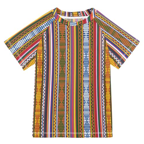 Aflyko Kids' Rashguard Swimsuit Tribal Stripes Ethnic Filipino Fishing Shirt for Boys Girls Beach Playwear Summer Trip Vacation Beach Traveling UV Sun Protection Cool Tops, 9-10T Multicoloured