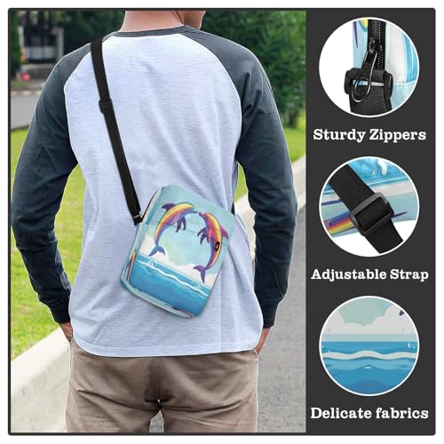 Small Messenger Bag Pride Dolphin Blue Crossbody Bag for Men Women Purse Fanny Pack for Outdoor Travel Business3