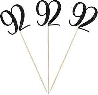 Black Glitter 92nd Birthday Centerpiece Sticks, 12-Pack Number 92 Table Topper Anniversary Party Decorations