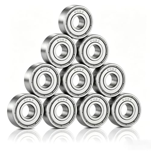 SHANDERBAR 10 Pcs 608zz Bearings 8mm x 22mm x 7mm Bearing Steel Double Shielded Miniature Deep Groove Ball Bearings Small Skateboard Roller Bearing for 3D Printers Skates & DIY Projects