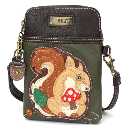Image of CHALA Woodland Animal Collection Cell Phone Crossbody Purse-Women PU Leather /Canvas Multicolor Handbag with Adjustable Strap