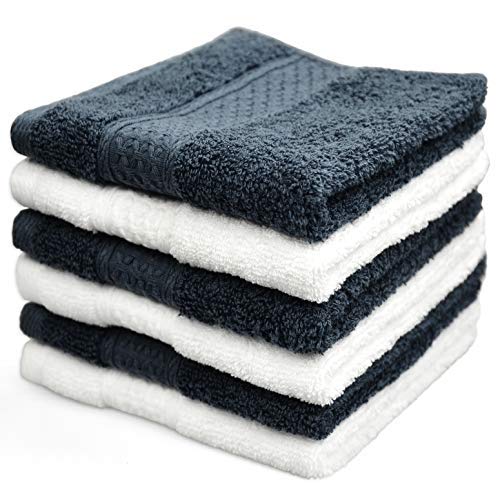 CleanbearExtra Soft Wash Cloths Washcloths Set 6-Pack 13 x 13 Inches, Highly Absorbent Facecloths (Dark Gray & White)