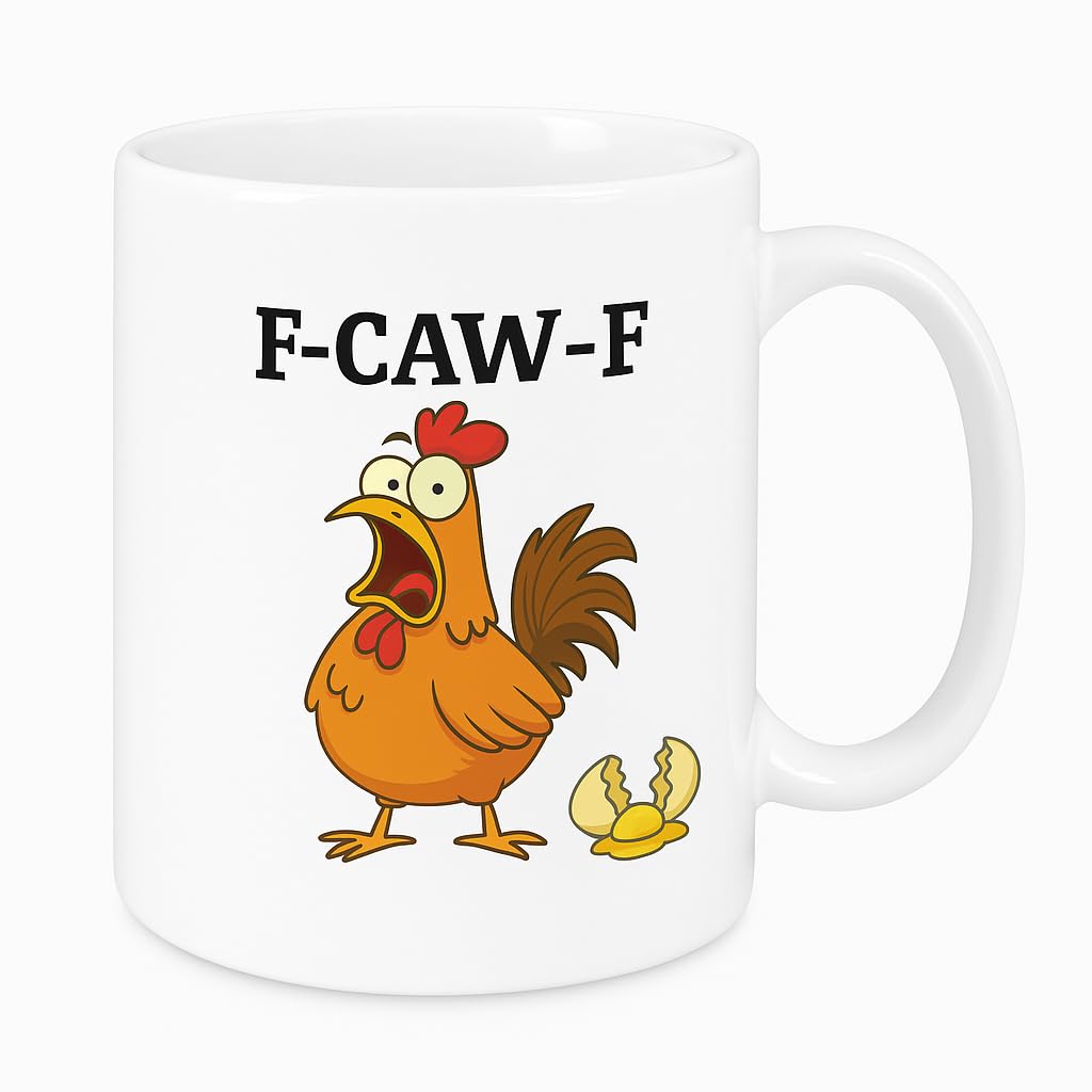 Gift Island F-Caw-F Funny Chicken Mug - f caw f - Chicken Cup - Rooster Screaming - Rude Gift - for Colleagues - Coworkers - Friends - 11 oz Coffee Mug