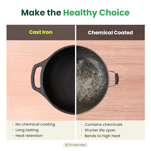 Image of The Indus Valley Premium Cast Iron Kadai with Flat Handles | Naturally Nonstick Kadhai, 100% Pure & Toxin-Free, Pre-Seasoned, No Chemical Coating (25.5-10inch - 2.5ltr)