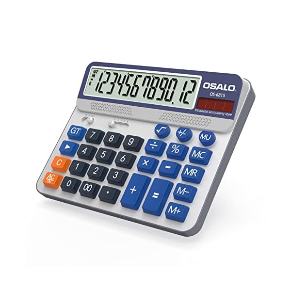 Desktop Calculator Extra Large 5in LCD Display 12-Digit Big Button Giant Accounting Calculator, Battery & Solar Powered, for Office Business & Home(OS-6815)