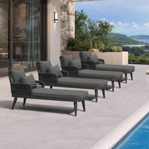 Image of PURPLE LEAF Patio Chaise Lounge Chair with 2 Pillows Cushion Aluminum Grey