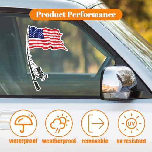 Image of Fishing American Flag Sticker Bumper - Funny Car Auto Laptop Weatherproof Vinyl Decal, Patriotic Fishing Bumper Sticker