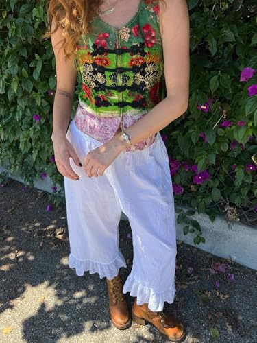 Sunloudy Women Lace Trim Long Bloomers Elastic Waist Ruffle Pettipants Slip Under Dress Pantaloons Vintage Wide Leg Half Slip4