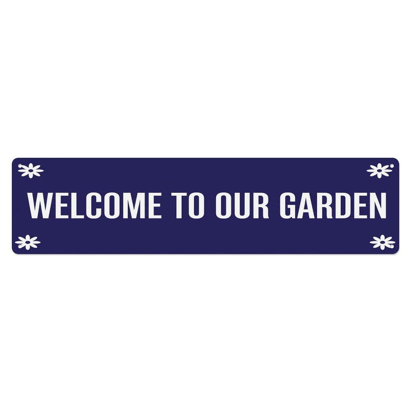 Vintage Welcome to Our Garden Indigo Metal Tin Sign