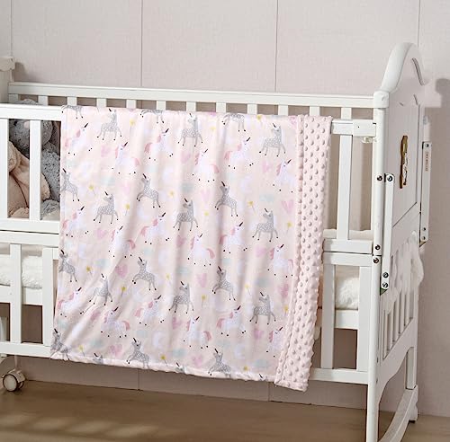 Image of CREVENT 2Pcs 30''X40'' Cute Cozy Fluffy Warm Baby Blankets for Infants Toddlers' Bedding Crib Cot Stroller - Giraffe + Unicorn