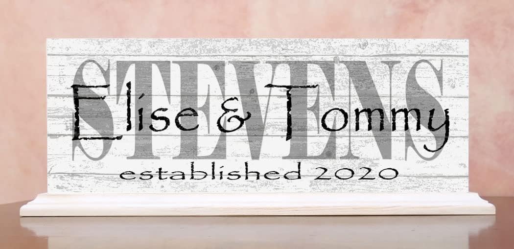 Custom Wedding Gift or Anniversary Family Established Sign Name & Est. Date for Shelf - SOLID WOOD - 16.5in x 6.25in x 3in (Names Over Last Name)