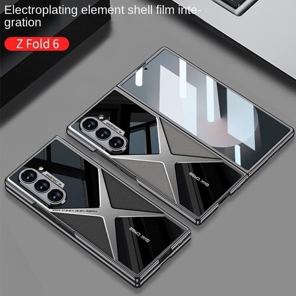 Image of TechTrendz Case for Samsung Galaxy Z Fold6, Luxury Electroplating Leather Case, Shockproof Cover Ultra Thin Built-in Screen Protector Case Cover for Samsung Galaxy Z Fold 6 (Grey)