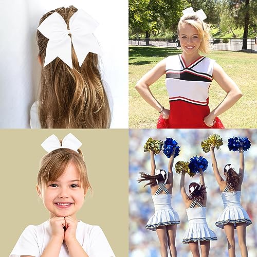 WRNZL Cheer Bows for Cheerleaders Cheerleading Bows 2 Pcs 8 Inch Large White Hair Bow Scrunchies Ribbon Ties School Sports Softball Cheerleader Bows Hair Accessories Gifts for Girls Women - Thumbnail 6