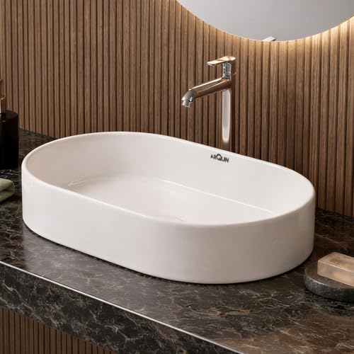 Image of ARQUIN ARQUIN Wash Basin for Bathroom Table Top Washbasin, Countertop Basin | Ceramic Washbasin Bathroom,Hotel | Living Room | Office Vanity Wash Basin (19.69x12.8x5.51 Inch)