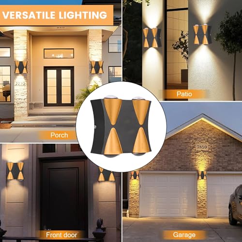 Image of GIGAWATTS 4W Wall Light Gold Finish 2 Way Up & Down Step Lamp Fixture Waterproof Sconce COB LED for Indoor Outdoor Home Decoration Living Room Bedroom Office (Pack of 1, Warm White)