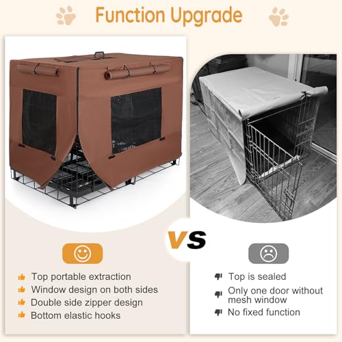 Dog Crate Cover 42 Inch Thickened Dog Kennel Cover Windproof Puppy Cage Covers with Mesh Windows on Both Sides Portable Crate Covers for Dogs Cages Fit for Indoor/Outdoor Use - Image 3