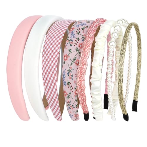 KEUKORZ 8 Stück Rose Perle Haarreifen für Damen, rutschfest, modisch, Damen-Stirnbänder Haarreifen Haarreif für Haare, süßes Haarband für Damenhaare, breiter Knoten