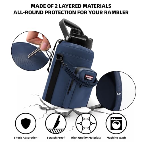 Image of NATURE PIONEOR Neoprene Insulated Water Bottle Holder with Shoulder Strap for Half Gallon 64OZ / One Gallon 128OZ Sports Water Jugs Bottles, Carrier /Pouch Sleeve for Outdoor Camping, Hiking, Fishing
