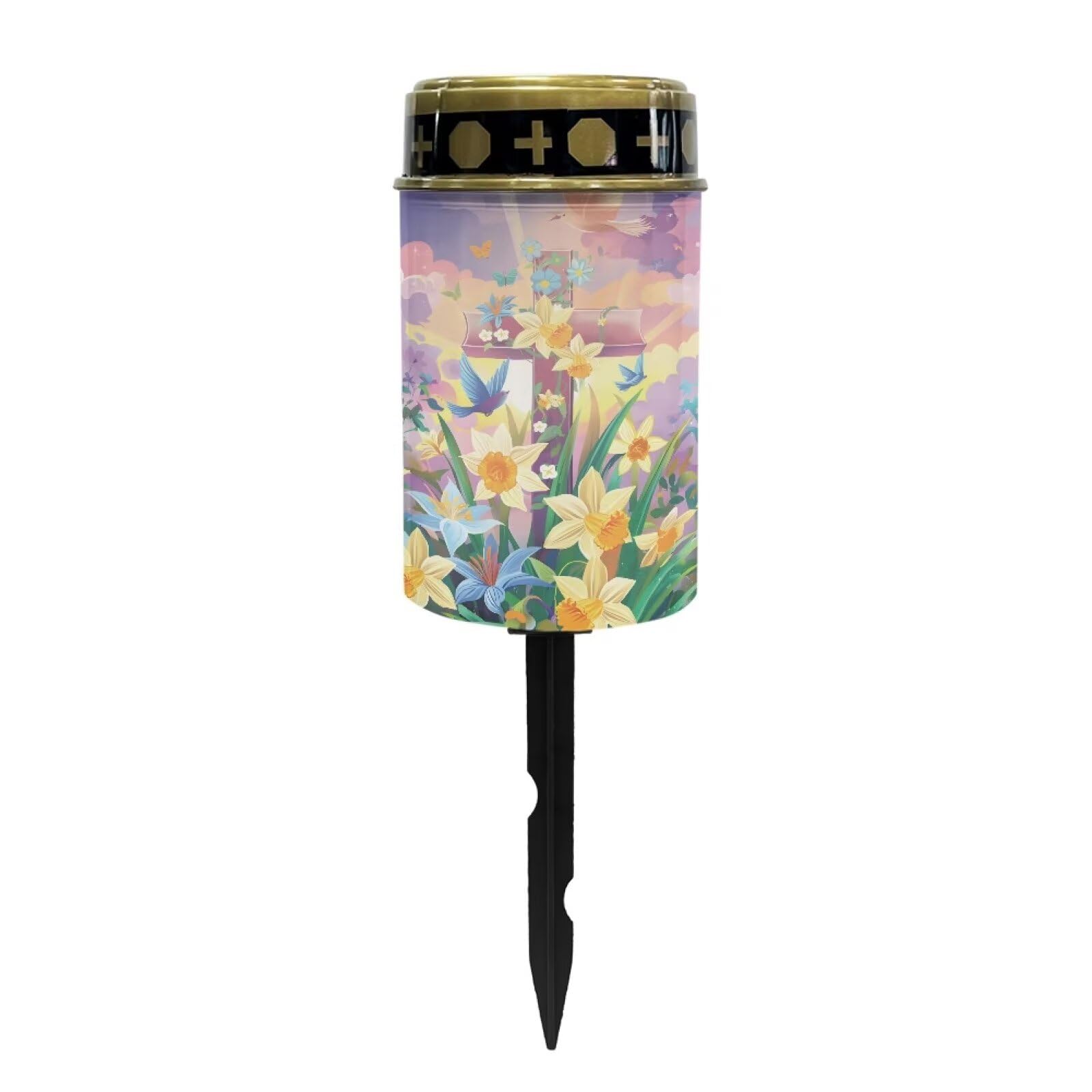 Cross Flower Solar Garden Lights Grave Lamp for Outdoor Cemetery Waterproof Dustproof Cemetery Solar Lights Automatic Solar Light Solar Light Grave Decoration, No-YSFM0290-N9