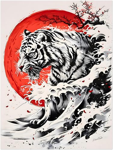 Décoration murale japonaise affiche vague Hokusai pour habiller un mur blanc