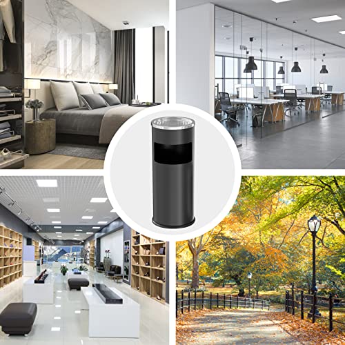 Image of IRONWALLS Indoor Outdoor Trash Can with Lid, Black Stainless Steel Garbage Can, Removable Inner Bucket, Round Commercial Waste Bin Container Trash Receptacle for Office, Hotel