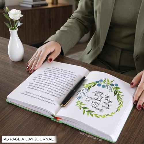 Image of NEORAH -A5 DOTTED | 368 Pages - 110 Gsm | PAGE A DAY JOURNAL (21x14.8 cm)-Hardcover Dot Grid Notebook |Back Pocket |3 Silk Book Mark - Completely HANDMADE for Journaling,writing - LIGHT GREEN