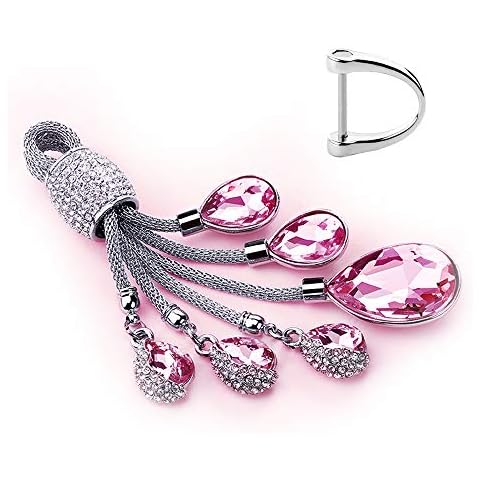 RAYHOO Heart-shaped Teardrop Crystal Car Key Chains for Girls Ladies Women Key Fob Ring Strap Fit BMW Honda Audi Lexus Ford VW Mercedes Benz Nissan Cadillac Maserati Volvo Toyota ect. (Pink) Cover