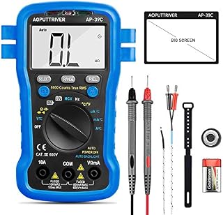 Digital Multimeter AP-39C Auto Ranging 6000 Counts TRMS Multimeter for AC DC Voltage, Current, Resistance, Capacitance Tester with Temp Battery LED Test Auto Backlit